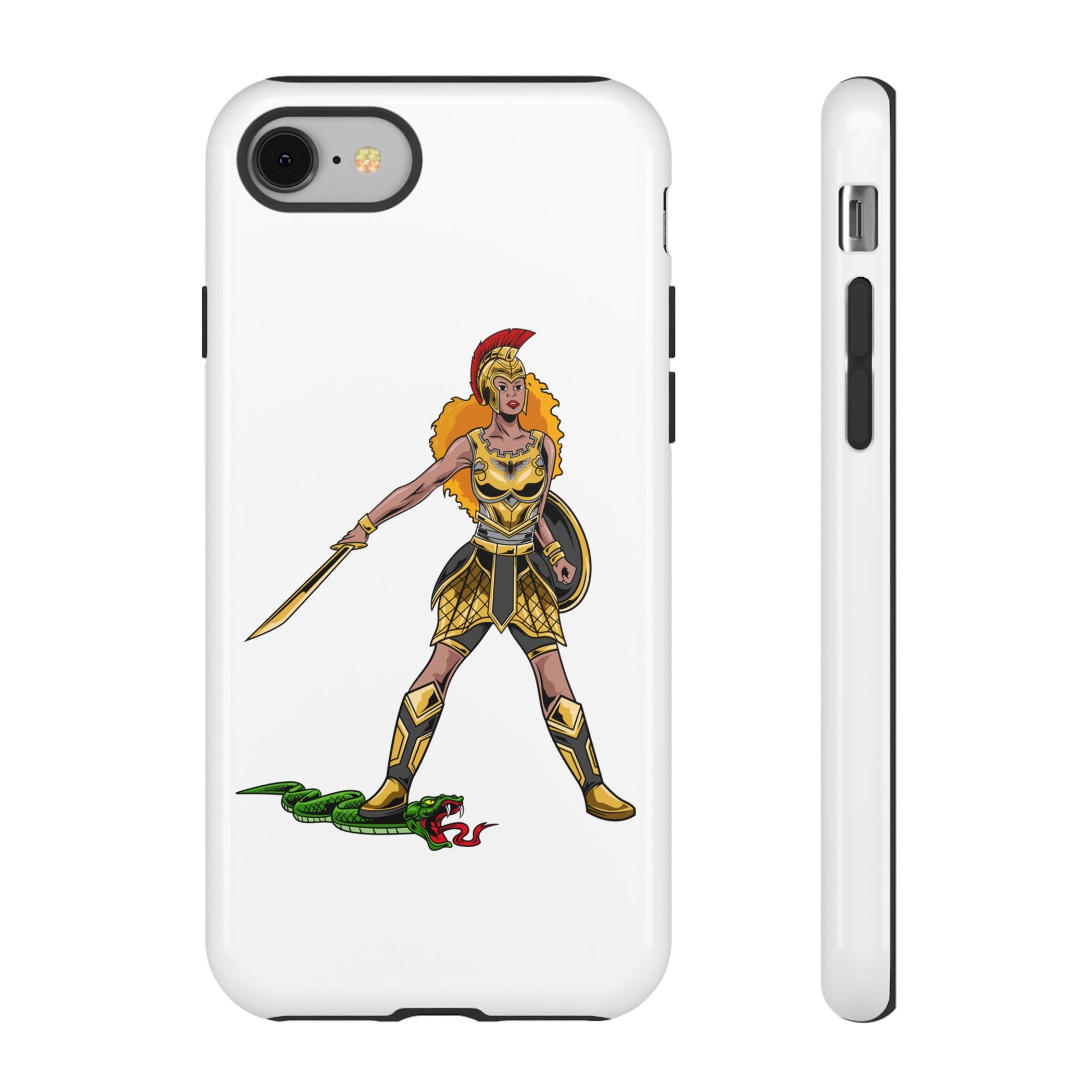 White Christian phone case with “The Woman of Faith” design – strength and courage with God