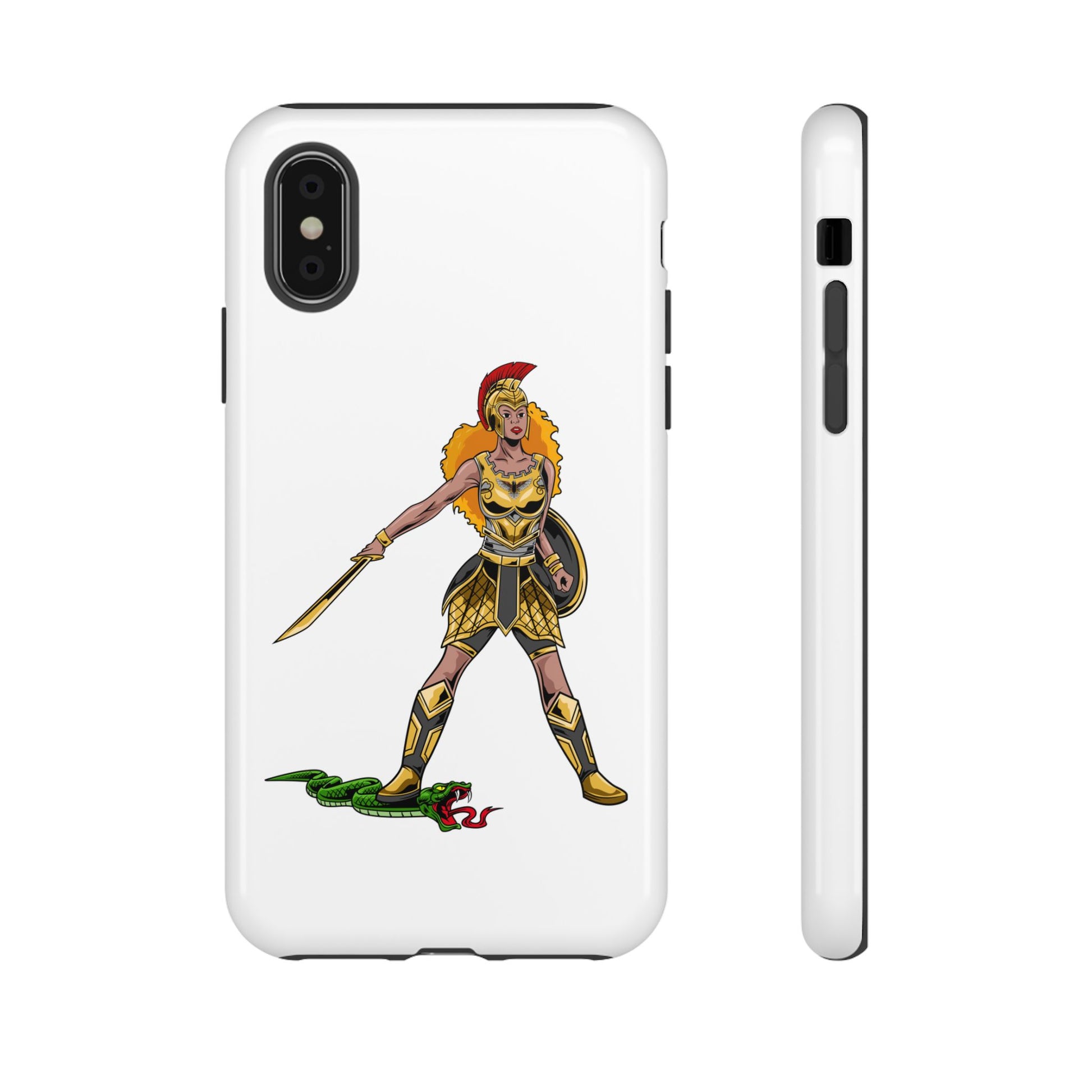 White Christian phone case with “The Woman of Faith” design – strength and courage with God