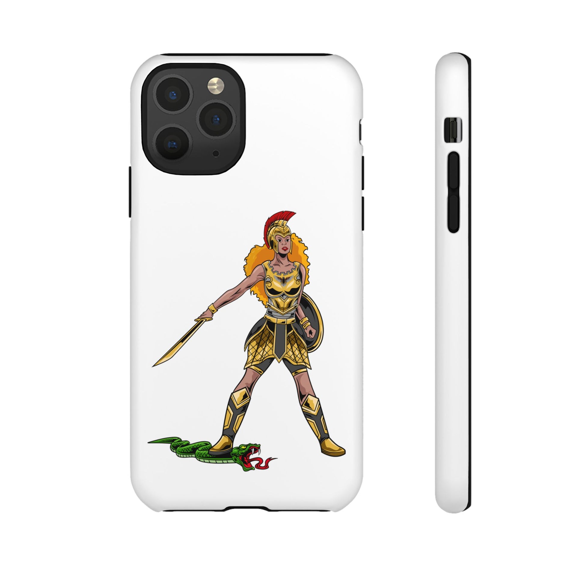 White Christian phone case with “The Woman of Faith” design – strength and courage with God